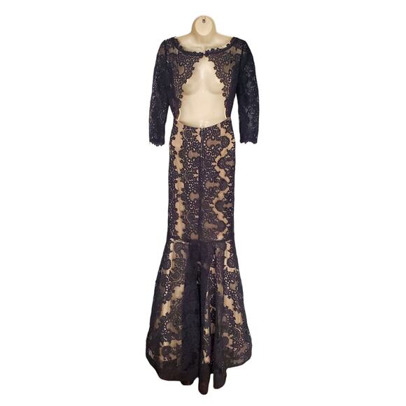 Alice + Olivia Jae Lace Open Back Maxi Dress Gown Black Mermaid Cocktail Size 8 - Picture 4 of 16